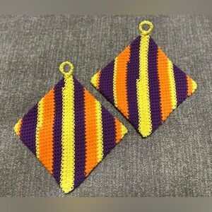 Vintage Feel Handmade Crochet Pot Holders Set of 2 Cotton New Double Thick